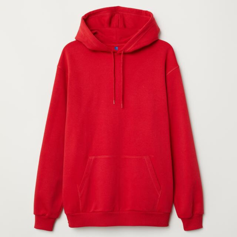 red H&M hoodie